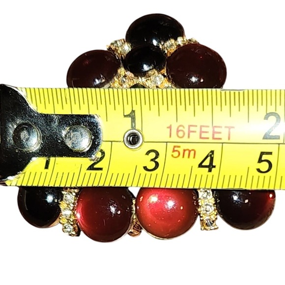 VTG Geometric Brooch Red  Yellow Gold Tone Acrylic Lucite Statement Piece - Picture 3 of 4
